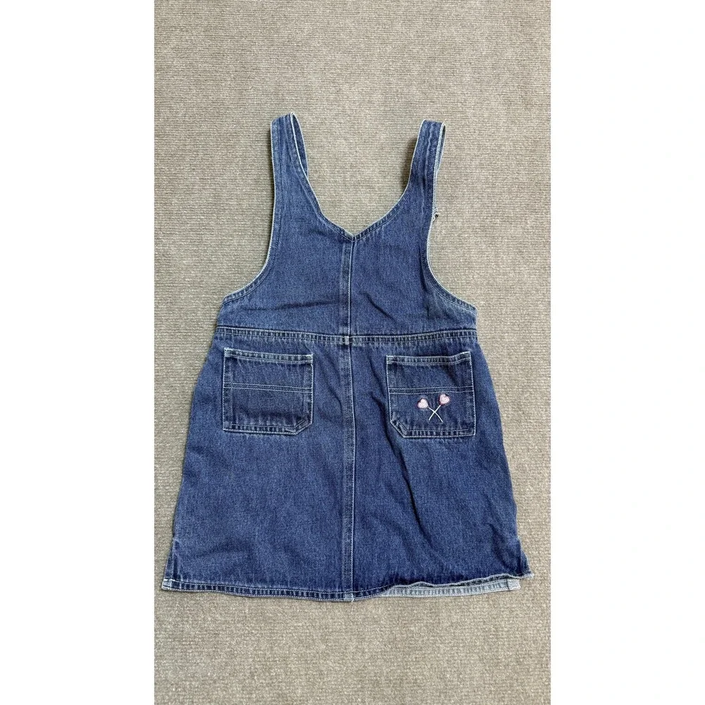 Arizona Jean Co Overall Dress Girls‎ Size 5 Blue Denim Floral Embroidered